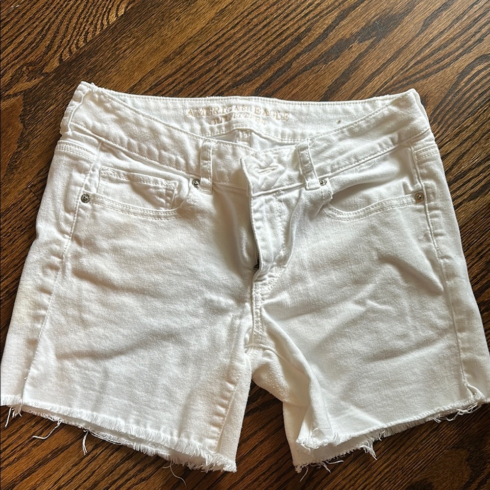 American Eagle Outfitters White Jean Shorts Distressed Frayed Hem